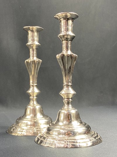 Pair of Louis XV Regency-style candlesticks in silver-plated bronze 18th-19th century