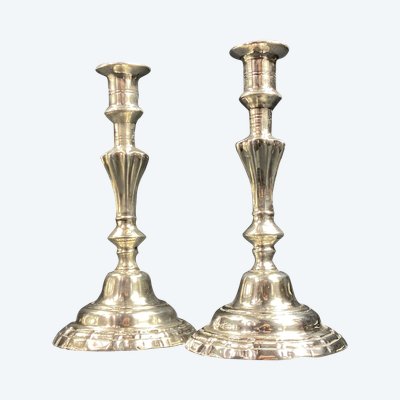 Pair of Louis XV Regency-style candlesticks in silver-plated bronze 18th-19th century