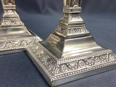 Pair of Victorian Neo-Classical silver-plated candlesticks