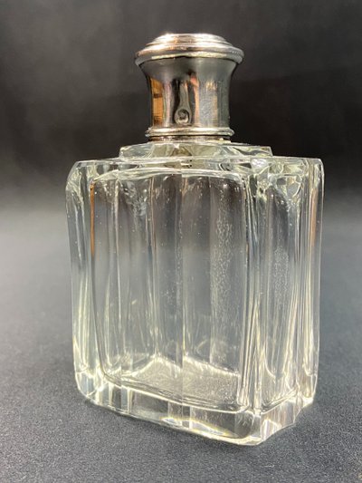 Art Deco crystal bottle with solid Minerve silver mounting