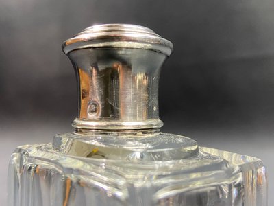 Art Deco crystal bottle with solid Minerve silver mounting