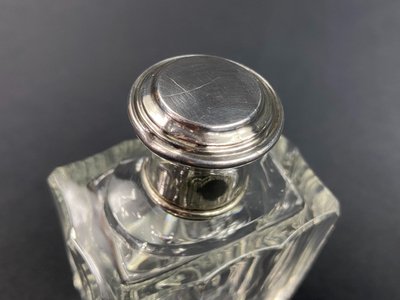 Art Deco crystal bottle with solid Minerve silver mounting