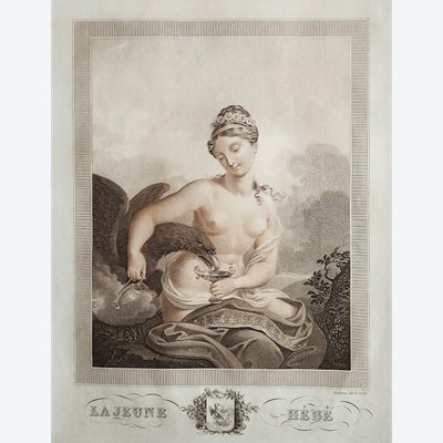 Hébé Déesse De La Jeunesse  Gravure Mythologique époque Empire Par Bosselman 19ème