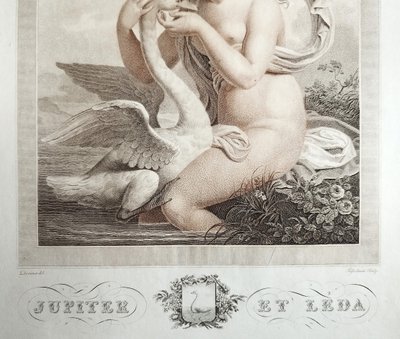 Jupiter And Leda Mythological Engraving Empire Period Etching By Bosselman 19th C Old Print