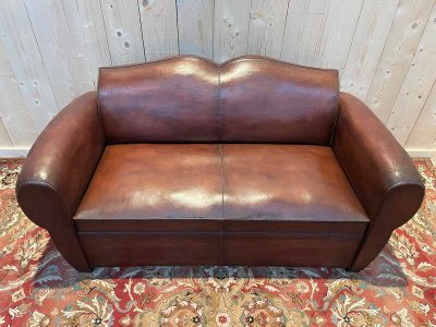 Art Deco Leather Club Sofa Bed