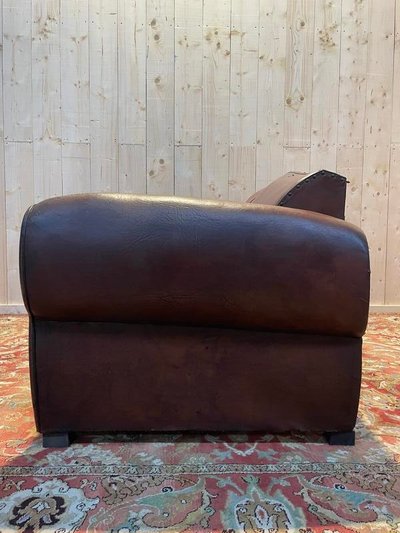 Art Deco Leather Club Sofa Bed