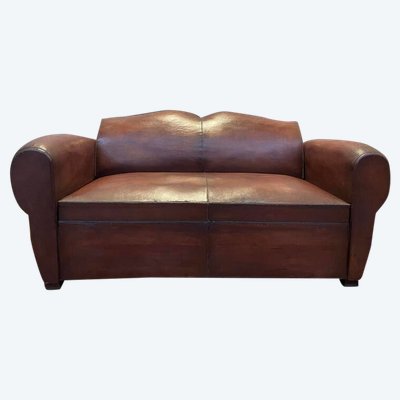 Art Deco Leather Club Sofa Bed