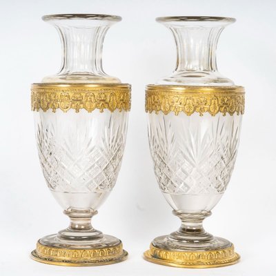 Une Paire De Vases En Cristal Et Bronze Doré Fin XIXème Siècle