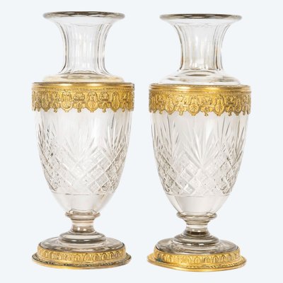 Une Paire De Vases En Cristal Et Bronze Doré Fin XIXème Siècle