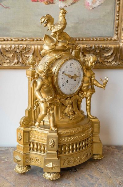 A 19th Century Gilt Bronze Rooster Clock