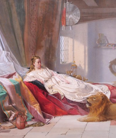 John CROWTHER 1837-c. 1902 Una and the Lion, large drawing, 1874, Great Britain England