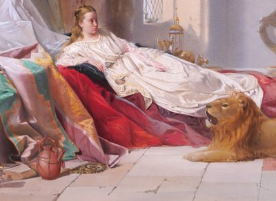 John CROWTHER 1837-c. 1902 Una and the Lion, large drawing, 1874, Great Britain England