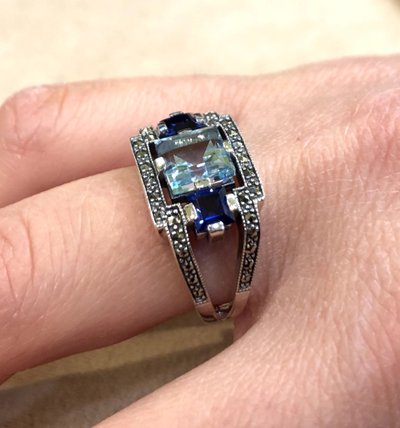 Topaz, Blue Stone and Marcassite Ring