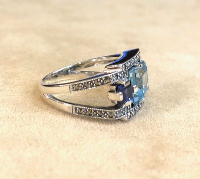 Topaz, Blue Stone and Marcassite Ring