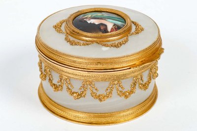 A late 19th century alabaster and gilt bronze jewelry box