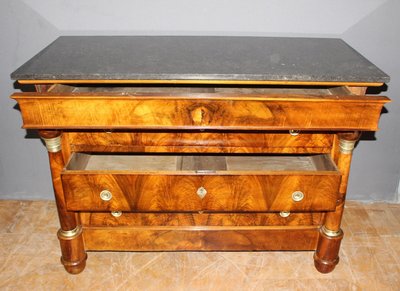 Empire period walnut chest of drawers with detached columns Early 19th century