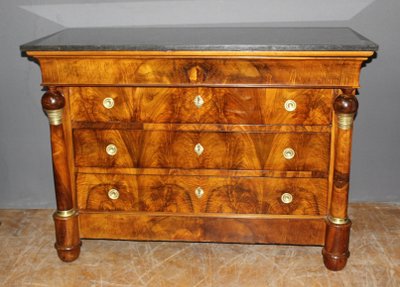 Empire period walnut chest of drawers with detached columns Early 19th century