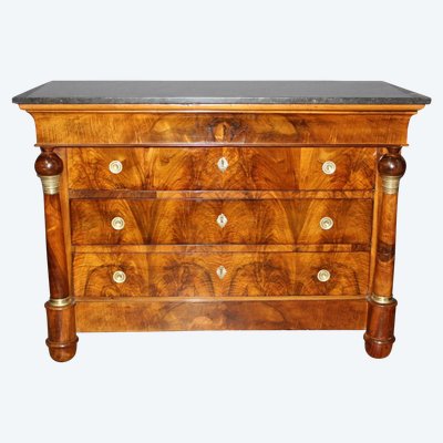 Empire period walnut chest of drawers with detached columns Early 19th century