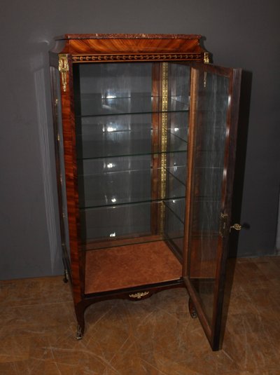 Louis XV Four-Sided Marquetry Glass Cabinet Circa 1880