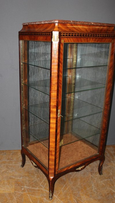 Louis XV Four-Sided Marquetry Glass Cabinet Circa 1880