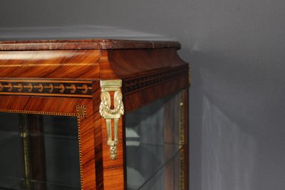 Louis XV Four-Sided Marquetry Glass Cabinet Circa 1880