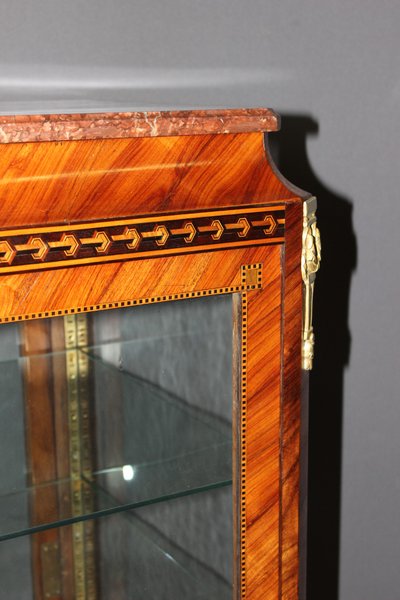 Louis XV Four-Sided Marquetry Glass Cabinet Circa 1880