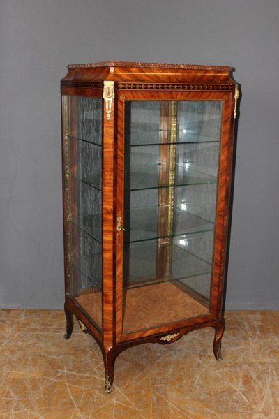 Louis XV Four-Sided Marquetry Glass Cabinet Circa 1880