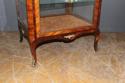 Louis XV Four-Sided Marquetry Glass Cabinet Circa 1880