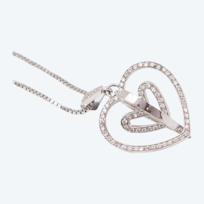 Collier pendentif multi Coeurs en or blanc et diamants