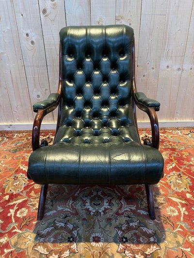 Fauteuil chesterfield cuir vert 