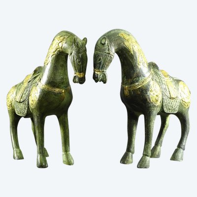 China, Mid-20th Century, Pair of Bronze Horses in the Spirit of the Tang Dynasty.