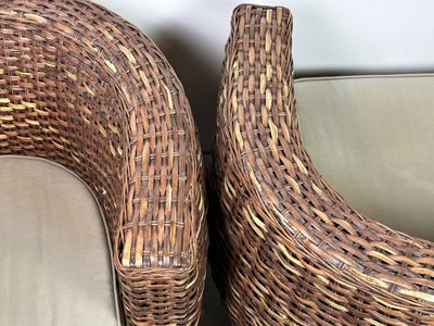 Woven rattan armchairs (pair) 2000s