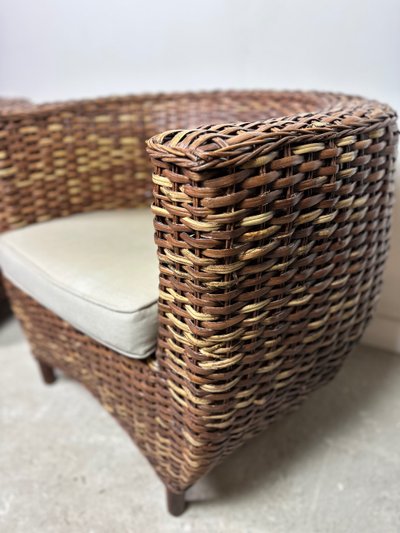 Woven rattan armchairs (pair) 2000s