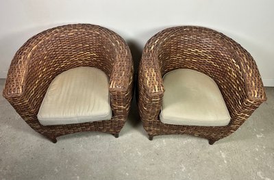 Woven rattan armchairs (pair) 2000s