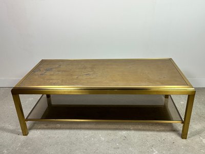 Hollywood regency coffee table in brass and vintage 70'S iridescent glass