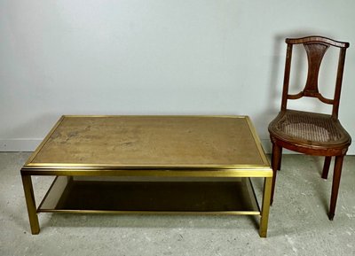 Hollywood regency coffee table in brass and vintage 70'S iridescent glass