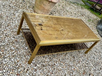 Hollywood regency coffee table in brass and vintage 70'S iridescent glass