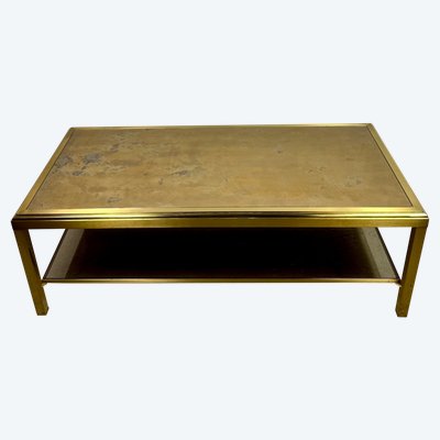 Hollywood regency coffee table in brass and vintage 70'S iridescent glass