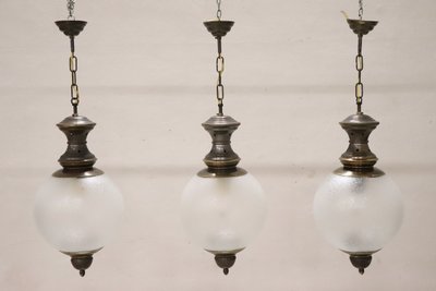 Pendant Lamps in Brass and Glass, 1960s, Set of 3