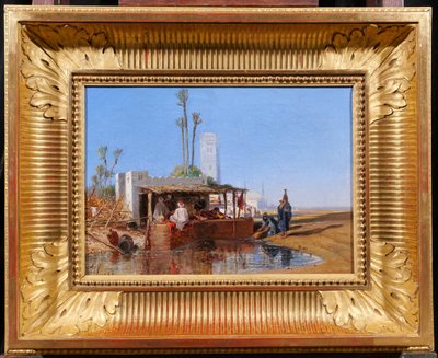 French Orientalist school signed 1851, landscape at the oasis, painting, Morocco, Algeria, Fromentin