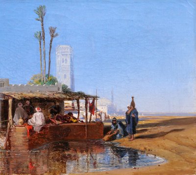 French Orientalist school signed 1851, landscape at the oasis, painting, Morocco, Algeria, Fromentin