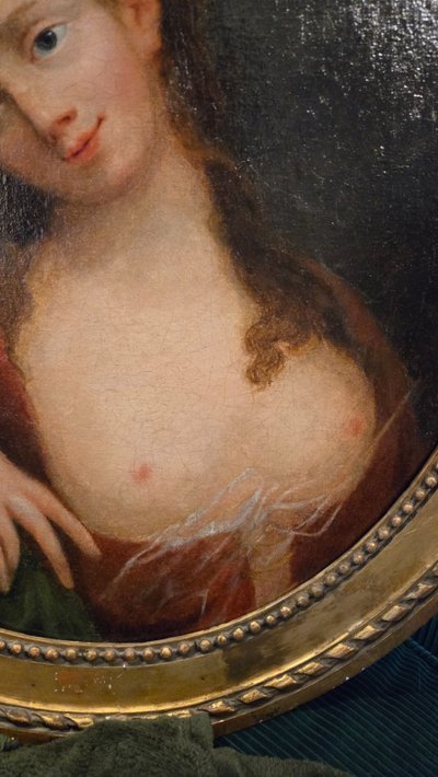 Oil on canvas, intimate portrait of a woman, 18th century