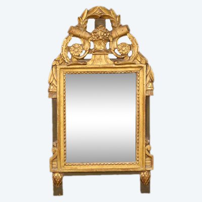 Small Louis XVI Mirror, Gilded Wood (33x61 Cm) Laurel Decoration 