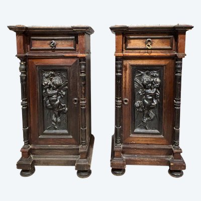 Antique pair of rosewood bedside tables