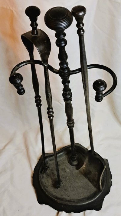 Louis Philippe 19th century black wrought iron mantelpiece set