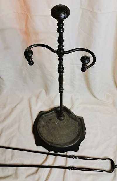 Louis Philippe 19th century black wrought iron mantelpiece set