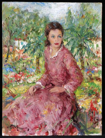 Vittorio Gussoni, Woman In Pink Dress In The Garden