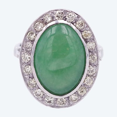 Vintage Jade Diamond Ring In 18 Karat White Go, Vintage Ring, Pre-owned Jewelry, Brilliant Cut 