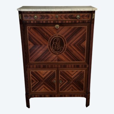 Louis XVI period desk in monogram marquetry and white marble