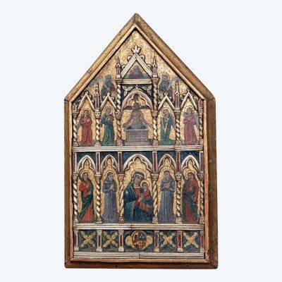 Painted wooden panel Neo-Gothic biblical scene